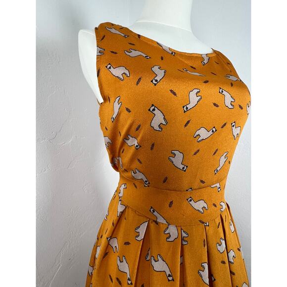 DARLING LLAMA-PRINT MIDI DRESS in Marigold (WOMANS: Small) - Picture 3 of 12